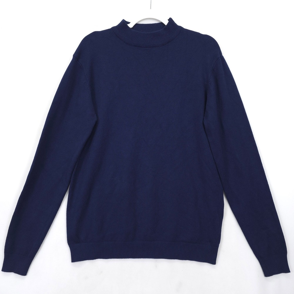 XRAY Jeans Mock Neck Sweater Men L Navy Blue Pullover Slim Fit Soft Knit Comfort - Picture 1 of 10